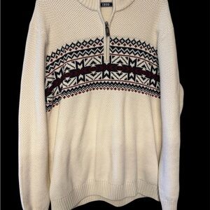 IZOD Men's  1/4 Zip Sweater in Cream with Nordic Pattern